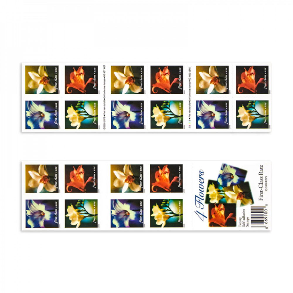 2000 US 34c Self Adhesive Four Flowers First Class Stamps