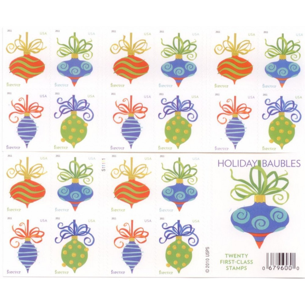 2011 US Holiday Baubles Forever Stamps Booklet of 20